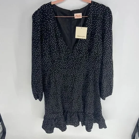 Showpo. Worlds Away Black White Polka Dot Ruffle Mini Dress NWT Womens 16 - Picture 1 of 8